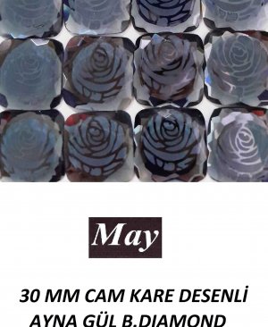 30 MM CAM KARE DESENLİ  AYNA GÜL B.DIAMOND