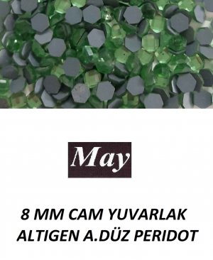 8 MM CAM YUVARLAK ALTIGEN ALTI DÜZ PERIDOT