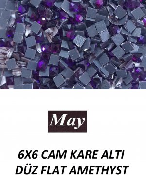 6X6 CAM KARE ALTI DÜZ FLAT AMETHYST