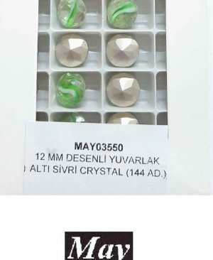 12 MM DESENLİ CAM YUVARLAK ALTI SİVRİ EMERALD