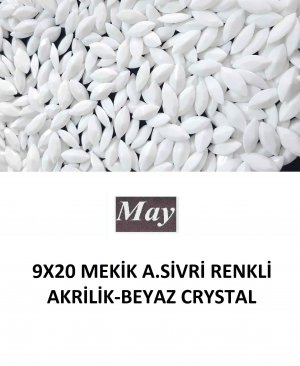 9X20 MEKİK ALTI SİVRİ RENKLİ AKRİLİK-BEYAZ CRYSTAL