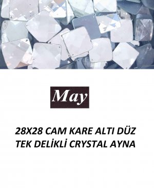 28X28 CAM KARE ALTI DÜZ TEK DELİKLİ CRYSTAL AYNA