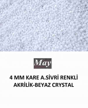 4 MM KARE ALTI SİVRİ RENKLİ AKRİLİK-BEYAZ CRYSTAL