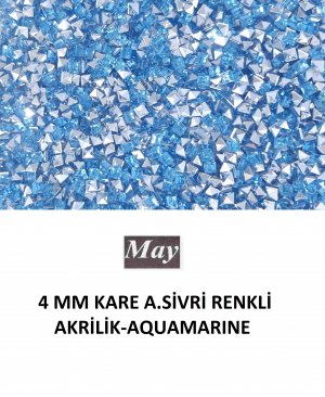 4 MM KARE ALTI SİVRİ RENKLİ AKRİLİK-AQUAMARINE