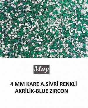 4 MM KARE ALTI SİVRİ RENKLİ AKRİLİK-BLUE ZIRCON