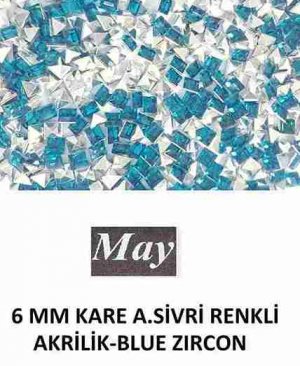 6 MM KARE ALTI SİVRİ RENKLİ AKRİLİK-BLUE ZIRCON