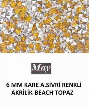 6 MM KARE ALTI SİVRİ RENKLİ AKRİLİK-BEACH TOPAZ