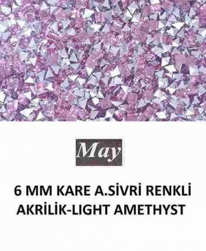 6 MM KARE ALTI SİVRİ RENKLİ AKRİLİK-LIGHT AMETHYST