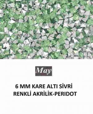 6 MM KARE ALTI SİVRİ RENKLİ AKRİLİK-PERIDOT