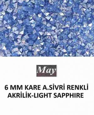 6 MM KARE ALTI SİVRİ RENKLİ AKRİLİK-LIGHT SAPPHIRE