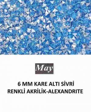 6 MM KARE ALTI SİVRİ RENKLİ AKRİLİK-ALEXANDRITE