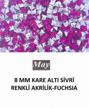 8 MM KARE ALTI SİVRİ RENKLİ AKRİLİK-FUCHSIA