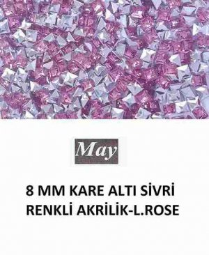 8 MM KARE ALTI SİVRİ RENKLİ AKRİLİK-LIGHT ROSE