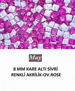 8 MM KARE ALTI SİVRİ RENKLİ AKRİLİK-OV.ROSE