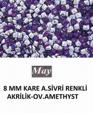 8 MM KARE ALTI SİVRİ RENKLİ AKRİLİK-OV.AMETHYST