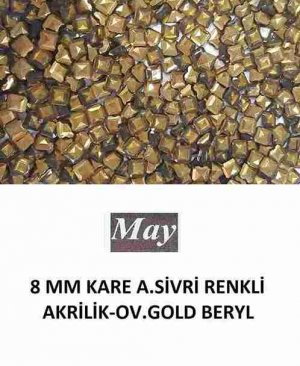 8 MM KARE ALTI SİVRİ RENKLİ AKRİLİK-OV.GOLD BERYL