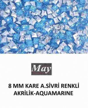 8 MM KARE ALTI SİVRİ RENKLİ AKRİLİK-AQUAMARINE