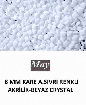 8 MM KARE ALTI SİVRİ RENKLİ AKRİLİK-BEYAZ CRYSTAL