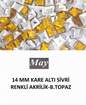 14 MM KARE ALTI SİVRİ RENKLİ AKRİLİK-BEACH TOPAZ