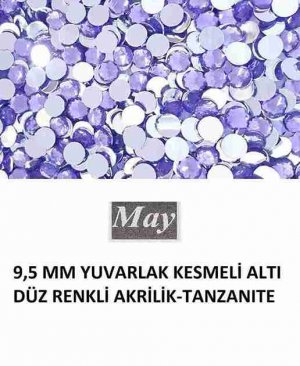 9,5 MM YUVARLAK KESMELİ ALTI DÜZ RENKLİ AKRİLİK-TANZANITE
