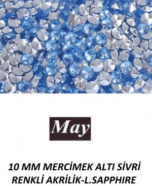 10 MM MERCİMEK ALTI SİVRİ RENKLİ AKRİLİK-LIGHT SAPPHIRE