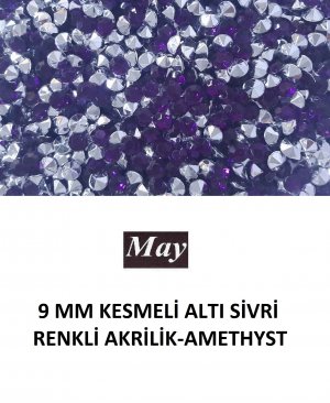 9 MM KESMELİ ALTI SİVRİ RENKLİ AKRİLİK-AMETHYST