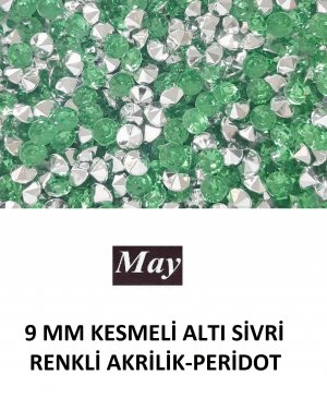 9 MM KESMELİ ALTI SİVRİ RENKLİ AKRİLİK-PERİDOT