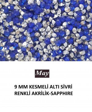 9 MM KESMELİ ALTI SİVRİ RENKLİ AKRİLİK-SAPPHIRE