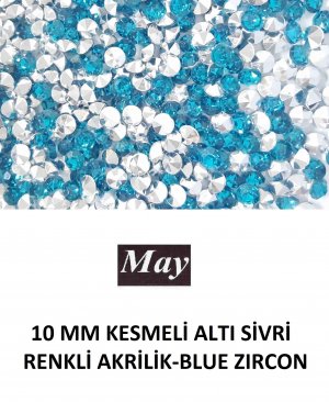 10 MM KESMELİ ALTI SİVRİ RENKLİ AKRİLİK-BLUE ZIRCON