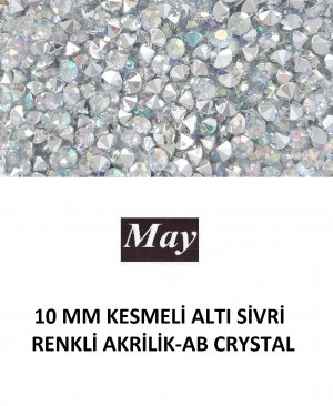 10 MM KESMELİ ALTI SİVRİ RENKLİ AKRİLİK-AB CRYSTAL