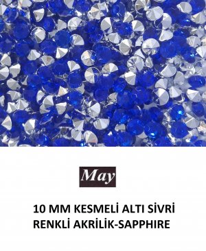 10 MM KESMELİ ALTI SİVRİ RENKLİ AKRİLİK-SAPPHIRE