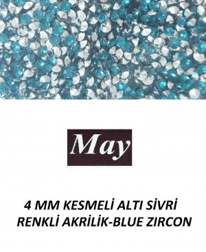 4 MM KESMELİ ALTI SİVRİ RENKLİ AKRİLİK-BLUE ZIRCON