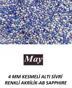 4 MM KESMELİ ALTI SİVRİ RENKLİ AKRİLİK-AB SAPPHIRE