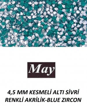 4,5 MM KESMELİ ALTI SİVRİ RENKLİ AKRİLİK-BLUE ZIRCON