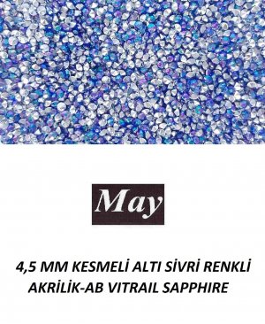 4,5 MM KESMELİ ALTI SİVRİ RENKLİ AKRİLİK-AB VITRAIL SAPPHIRE