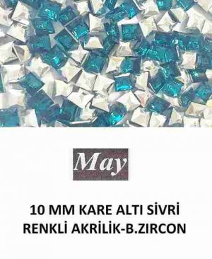 10 MM KARE ALTI SİVRİ RENKLİ AKRİLİK-BLUE ZIRCON