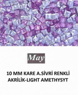 10 MM KARE ALTI SİVRİ RENKLİ AKRİLİK-LIGHT AMETHYSYT