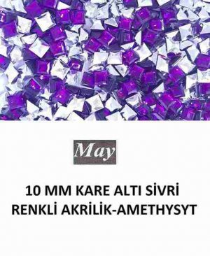 10 MM KARE ALTI SİVRİ RENKLİ AKRİLİK-AMETHYSYT