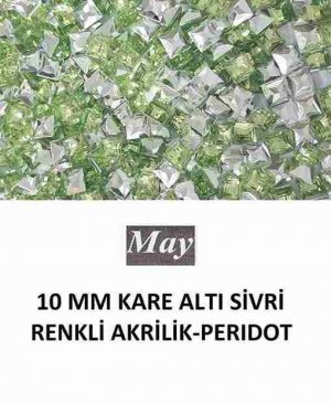 10 MM KARE ALTI SİVRİ RENKLİ AKRİLİK-PERIDOT