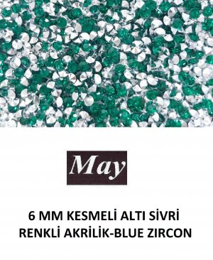 6 MM KESMELİ ALTI SİVRİ RENKLİ AKRİLİK-BLUE ZIRCON