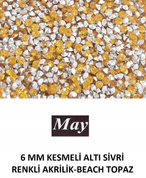 6 MM KESMELİ ALTI SİVRİ RENKLİ AKRİLİK-BEACH TOPAZ