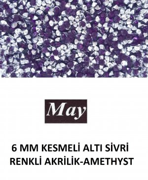 6 MM KESMELİ ALTI SİVRİ RENKLİ AKRİLİK-AMETHYST