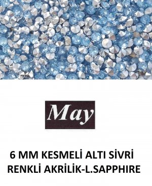 6 MM KESMELİ ALTI SİVRİ RENKLİ AKRİLİK-LIGHT SAPPHIRE