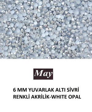 6 MM KESMELİ ALTI SİVRİ RENKLİ AKRİLİK-WHITE OPAL