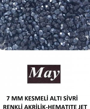 7 MM KESMELİ ALTI SİVRİ RENKLİ AKRİLİK-HEMATITE JET