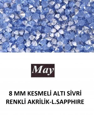 8 MM KESMELİ ALTI SİVRİ RENKLİ AKRİLİK-LIGHT SAPPHIRE