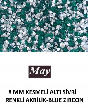 8 MM KESMELİ ALTI SİVRİ RENKLİ AKRİLİK-BLUE ZIRCON