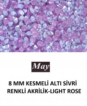 8 MM KESMELİ ALTI SİVRİ RENKLİ AKRİLİK-LIGHT ROSE