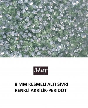 8 MM KESMELİ ALTI SİVRİ RENKLİ AKRİLİK-PERIDOT