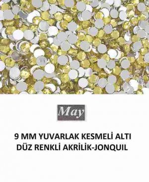 9 MM YUVARLAK KESMELİ ALTI DÜZ RENKLİ AKRİLİK-JONQUIL